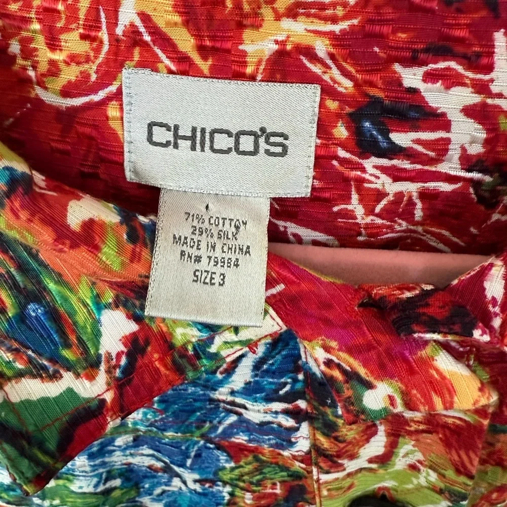 Chico's Multicolor Abstract Jacket Silk and Cotton Blend 🌱 - Picture 2 of 6